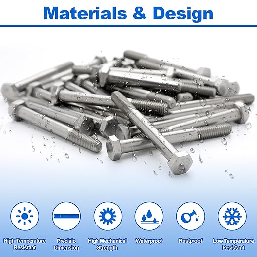 30 Pack 5/16-18 x 3'' Hex Head Cap Screw Bolt 304 Stainless Steel Half Thread External Hex Drive Screw Bolt Fastener for Wet Outdoor Metal Framing Concrete Reinforcement Railing Trellises