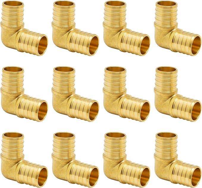 SUNGATOR 12-Pack 1 Inch 90 Degree Elbow PEX Fittings, No Lead Brass Crimp for PEX Tubing