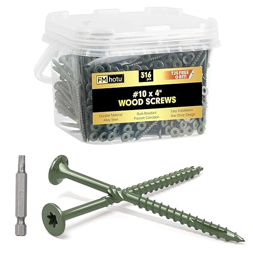 #10 x 4” Deck Screws, 316Pcs Star Drive Wood Screws, Rust Resistant Timber Screws for Timber/Log/Landscaping Wood, T25 Star Bit Included, Green