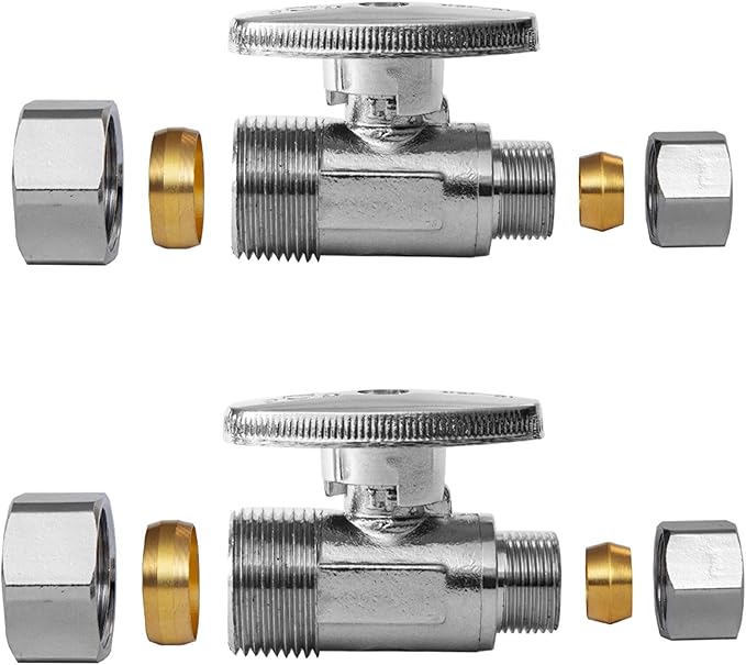 2-Pack EFIELD Straight Stop Valve 1/2" Nominal (5/8" OD) Compression x 3/8" OD, 1/4-Turn,(VALVE122-2PCS)