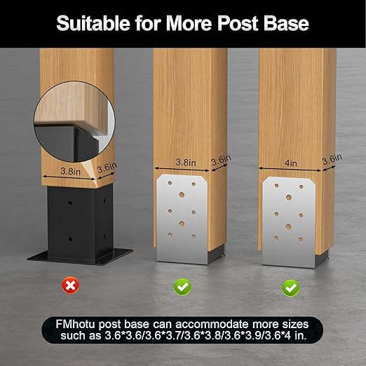 4"x 4" Post Base, 2Pcs Stainless Steel Adjustable Post Anchor Bracket (Internal 3.5 x 3.5), Adjustable Post Base for Pavilion Deck Porch Handrail Railing Support Decorative Anchor Plate