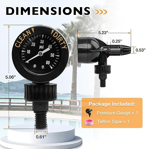 Air Gauge Release Valve Assembly Compatible with CV & CL, DEV & DEL, JS Series, Air Relief and Pressure Gauge Replacement for Zodiac Jandy Pool and Spa Filters, Replaces R0357200, 1/4" mpt, 0-60psi