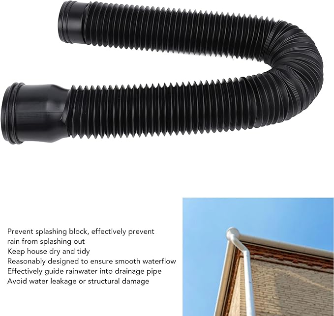 Tyenaza Rain Gutter Downspout Extension, Drainage Pipe, Flexible PE Extendable Drain Away Extender for Outdoor Villa Round (Black)