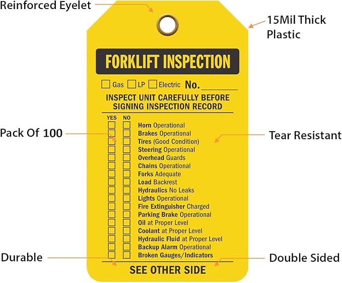 SmartSign 2 Sided Forklift Inspection Tag | 3.375" x 5.875" Plastic, Pack of 100, Made in USA