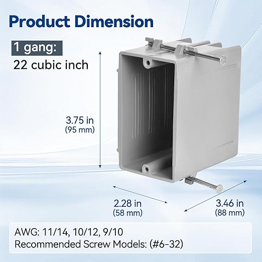 1-Gang New Work Outlet Box, PVC Electrical Box for Switch,GFCI,Dimmer, 22 Cubic Inch, UL Listed, 12 Pack