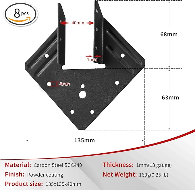 13 Gauge Hurricane Tie,Joist Hangers Fit 2X Truss to Rafter Connector for Roofing Trusses Wood Timber ,Wood Timber, Resist High Wind/ Earthquake Forces(Black Powder Coating) (8)