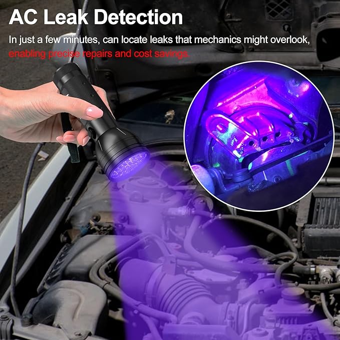 Vansky Air Conditioner Leak Detector: Professional Car Tool 68 LED Automotive AC UV Dye Leak Detection Kit with Protective Glasses