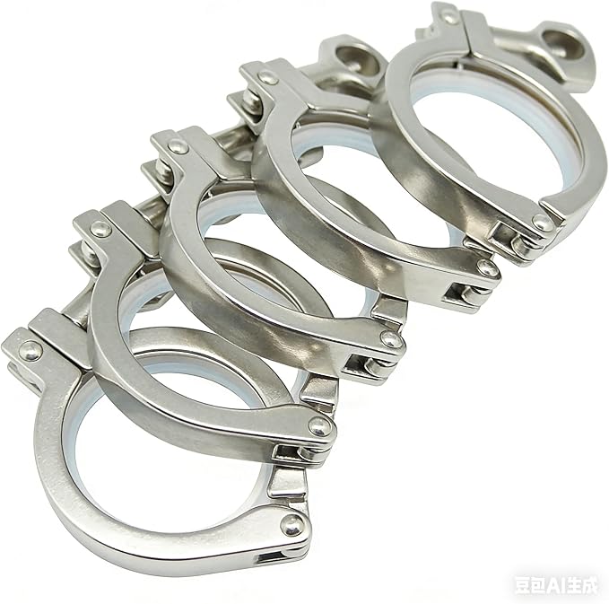 QiiMii 5 Pcs Heavy Duty Single Pin Tri Clamps Ferrule TC 2.5 Inch Stainless Steel 304 with Silicone Gasket