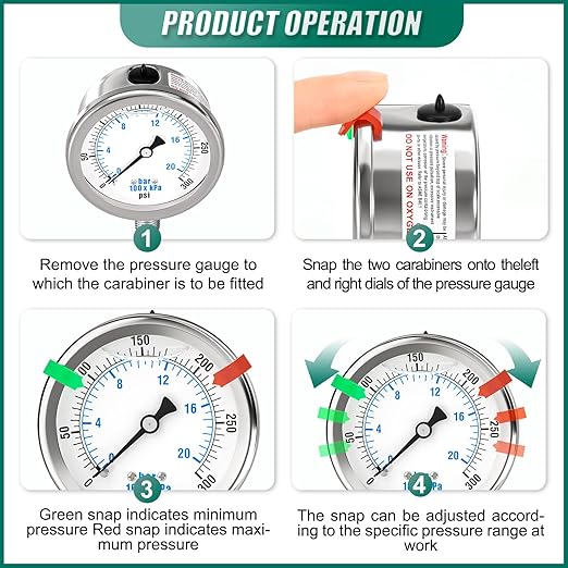 0-300PSI Stainless Steel Liquid Filled Pressure Gauge, 2.5" Dial Size, 1/4" NPT 316 Stainless Steel Joint, Lower Mount, for Tube, Water Pump, Gas, Liquid (with Range Mark Pointer)