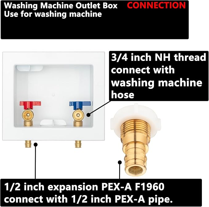(1 Pack) Lidertik Washing Machine Outlet Box Expansion PEX-A, Inlet 1/2 inch PEX-A F1960 Expansion Barb x Outlet 3/4 inch Male Thread LI-XYJH-530