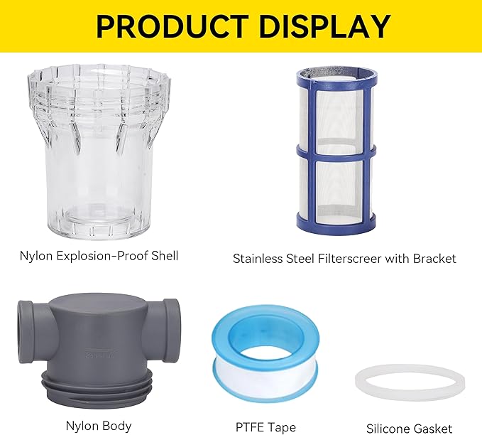 3/4'' Female NPT in-Line Strainer - Garden Hose Filter for High Pressure Washer, Sediment Filter with 100 Mesh Stainless Steel Screen (3/4'' 100 Mesh)