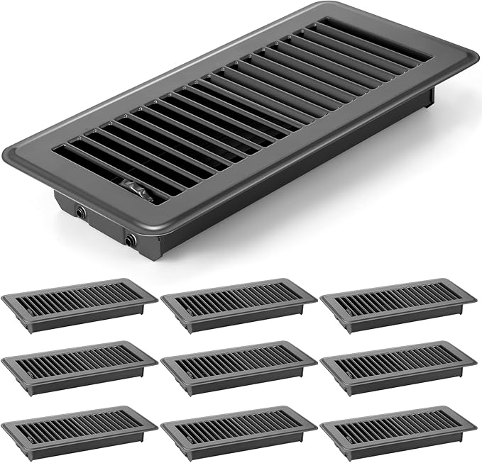 12 Pcs 4 x 10'' Floor Vent Covers Heavy Duty Floor Register Metal Heat Vent Covers with Rust Proof Finish for Home Heater(Dark Gray,12 Pcs)