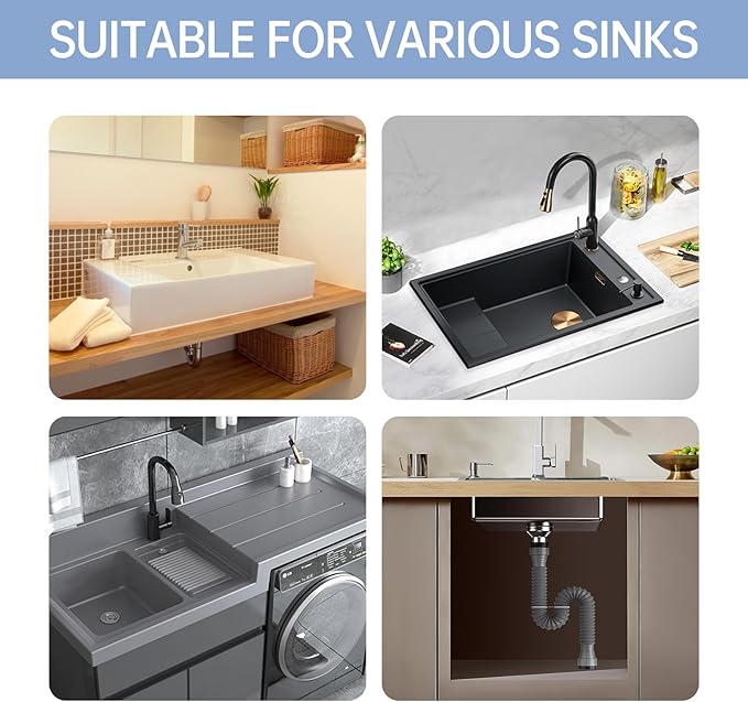 2 Packs Expandable Flexible P-Trap Pipe Kit (1 1/2" or 1 1/4") Single Kitchen Sink Drainage Solution Includes Adapter Seal Ring for Garbage Disposal - Gray