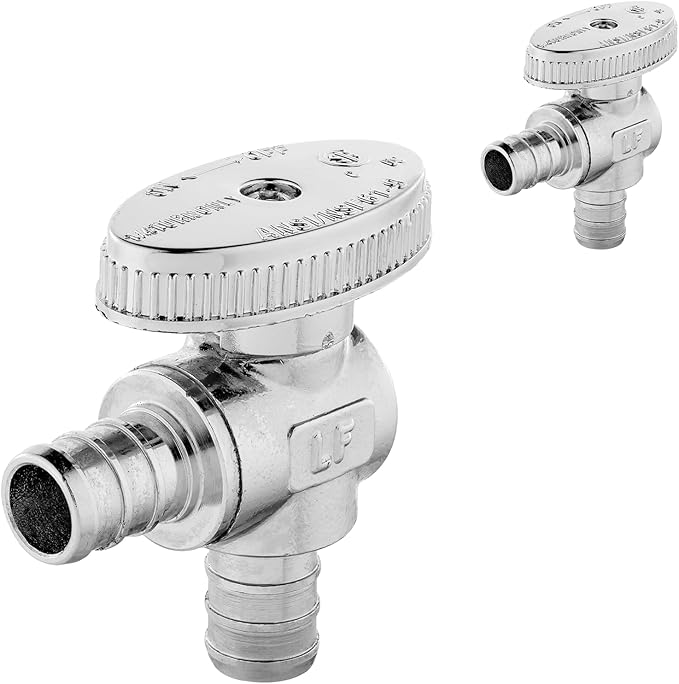 100-PCs HeSun Pex Barb Crimp Angle Stop Valve, 1/2" PEX x 1/2" PEX Angle Stop, 1/4 Turn Shut Off Valve for Bathroom, ASTM F1807(VALVE102-100)