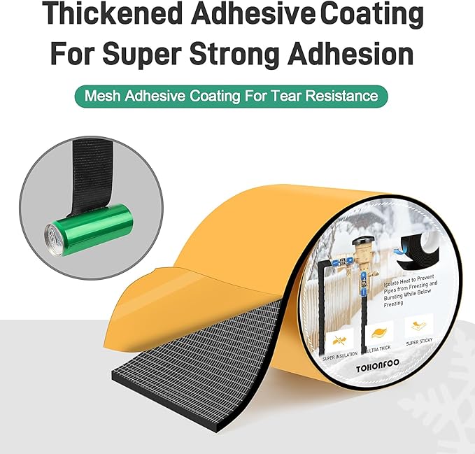Pipe Insulation Tape, Foam Insulation Tape for Outdoor Pipes Winter Freeze Protection, Foam Pipe Insulation Wrap, Heat Tape for Water Pipes, Copper Pipes, PVC, AC Line, 6in x 15ft, Black