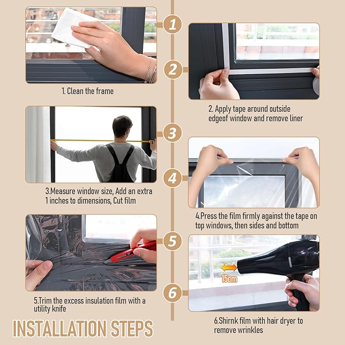 Window Insulation Kit for Winter,Plastic Shrink Film Indoor Thermal Seal to Block Drafts, Cold Air for Windows and Patio Doors，10-Pack（42"W x 62"T）