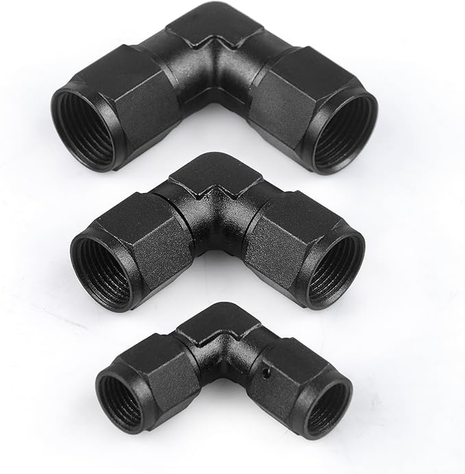 8AN Female to 8AN Female 90 Degree Swivel Coupler Fitting Adapter 3/4-16UNF Thread Aluminium Black 2PCS