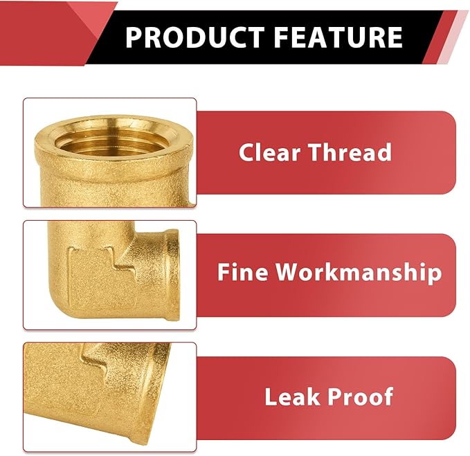 (Pack of 10) EFIELD 1/2" FNPT X1/2" FNPT 90 Degree Barstock Street Elbow, Female to Female Brass Pipe Fittings,(NPT114)