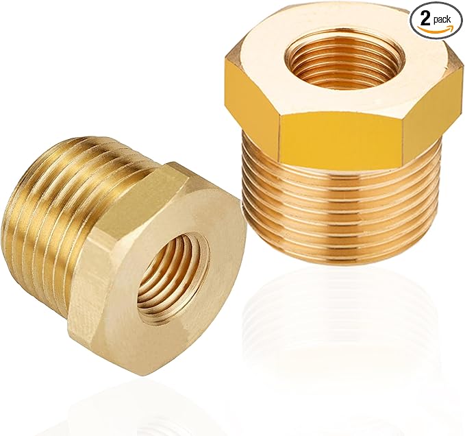 ZOUNI 2pcs Brass Reducer Hex Bushing, 3/4" NPT Male to 1/4" NPT Female Heavy Duty Brass Threaded Pipe Fitting Reducer Adapter (3/4"MNPT - 1/4"FNPT)