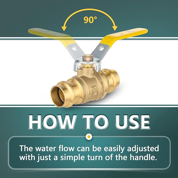 3/4" Press Ball Valve, 6 Pack Shut Off Valves with EPDM O-ring, Quarter Turn Brass Full Port Shut Off Ball Valve for Hot and Cold Water, NSF/ANSI 61 Certified
