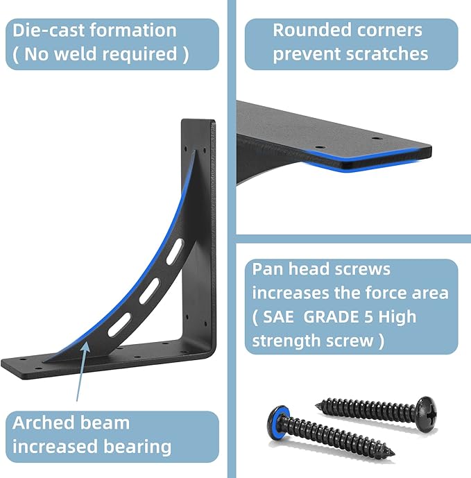 7 inch x 6 inch Heavy Duty Shelf Brackets , Max Load 1100 Lbs ,Premium Alloy Metal Mantel Brackets (Set of 2) Fireplace Mantel Brackets - Countertop Support (7" x 6" )