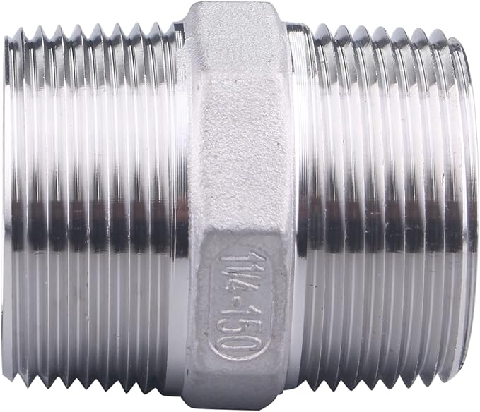 Hex Nipple 1-1/4" Male Pipe - Stainless Steel 304 NPT Threaded Adapter Pipe Fitting for connector line gas garden water coupling