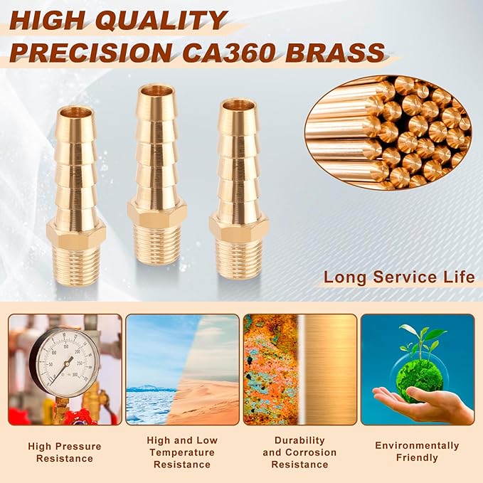 5pcs Brass Hose Barb Fittings 5/16 Inch Barb to 1/8 Inch NPT Male Thread Air Hose Fittings Adapter Connector Water Fuel Air Line Fittings 5/16” × 1/8” NPT Brass Fittings