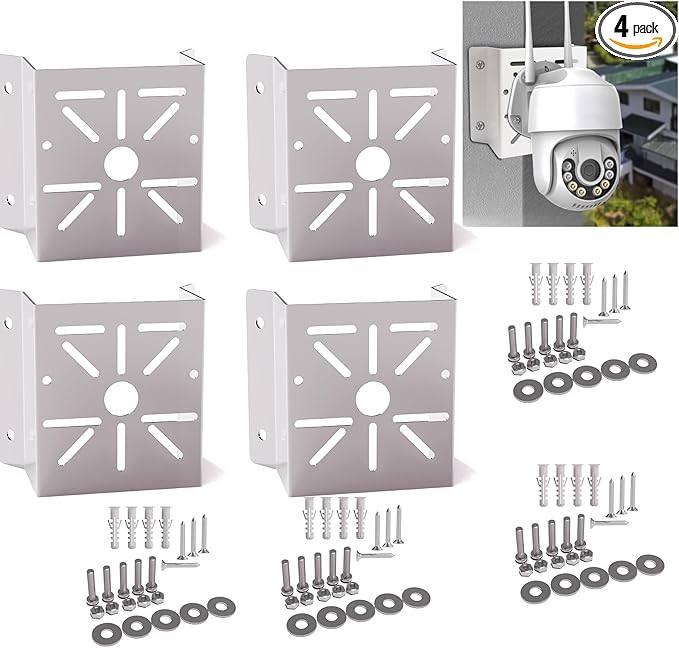 4 Pack Corner Wall Mount Bracket for Security Cameras - Adjustable Metal Wall Bracket with Hardware Kit, Fit for CCTV, Solar Lights & Outdoor Use, Universal CCTV Mounting Kit (Silver)