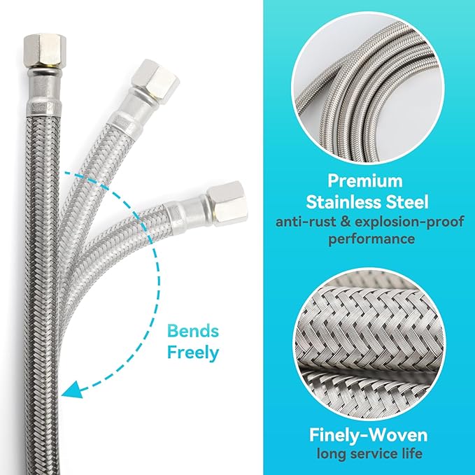 Klabb Dishwasher Installation Kit 10 FT,Premium Stainless Steel Braided Dishwasher Hose kit,Leak-Free Hose,Easy Setup,dishwasher water supply line,3/8" Comp x 3/8" Elbow & All Fittings Included