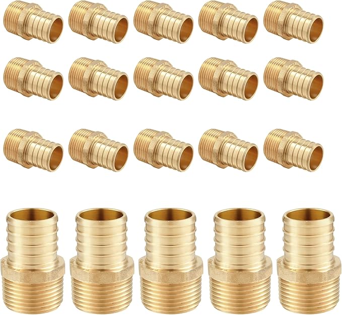 (20-Pack) PEX Fittings, Pex 3/4"x1/2" Male Threaded NPT Adapter, Brass Crimp Fittings, for PEX Tubing Pipe Plumbing, ASTM F1807(PEX1807279)
