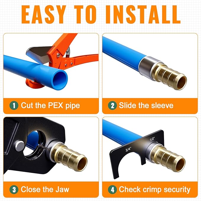 30 Pack 1/2" Pex Stainless Steel Press Sleeves, SUNGATOR 1/2'' Press Sleeves for 1/2 Inch Pex Pipe, Brass or Poly PPSU Pex Fittings