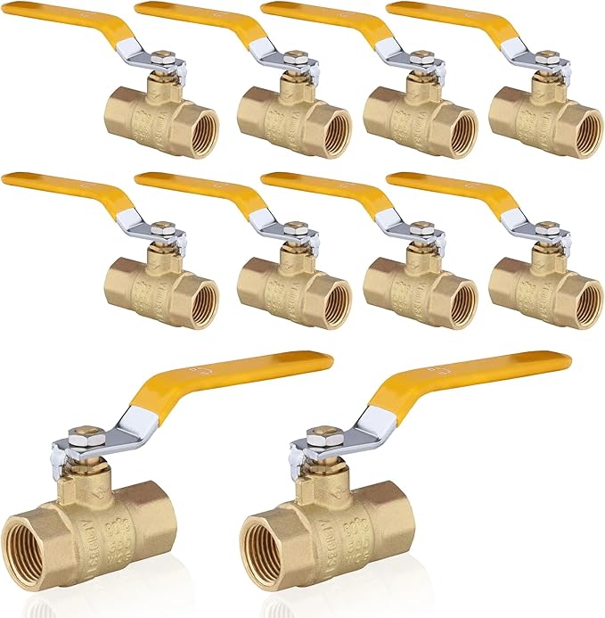 10-Pack HeSun 3/4 Inch FIP Threaded Ball Valve, Brass Full Port Shut-off Valve,3/4" Female NPT x 3/4" Female NPT, 600 WOG (Water, Oil and Gas),Yellow(VALVE228-10)