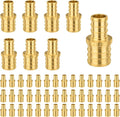 50-Pack Foskan 3/8" x 1/2" PEX Straight Reducing Coupling,Brass Crimp Fittings for PEX Tubing Pipe