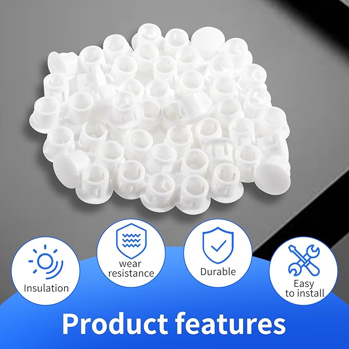 50 Pcs OD 0.374"(9.5mm) White Hole Knockout Locking Plugs,Plastic Nylon Round Drilling Hole Plugs,Flush Type Panel Round Snap in Fastener,Tube Fastener Cover for Furniture Insert End Caps