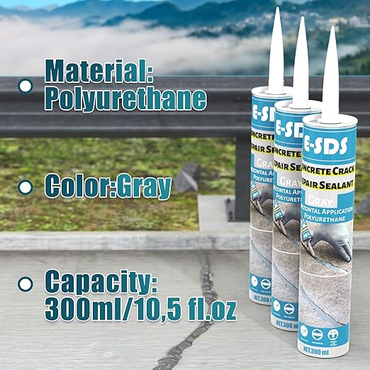 E-SDS Concrete Crack Repair Sealant Self Leveling Gray Polyurethane Adhesive Sealant Construction Sealer Sealing Horizontal Expansion Joints in Concrete 10.5 fl. oz (6 Pack)