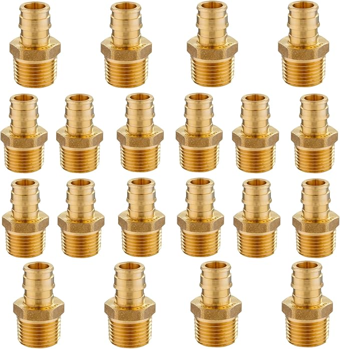 20 Pack PEX-A Fittings,1/2"x 1/2" Brass Expansion Male NPT Adapter,F1960 Male Threaded Adapter for Pex A Tubing, Copper(PEX1960016-20Pack)