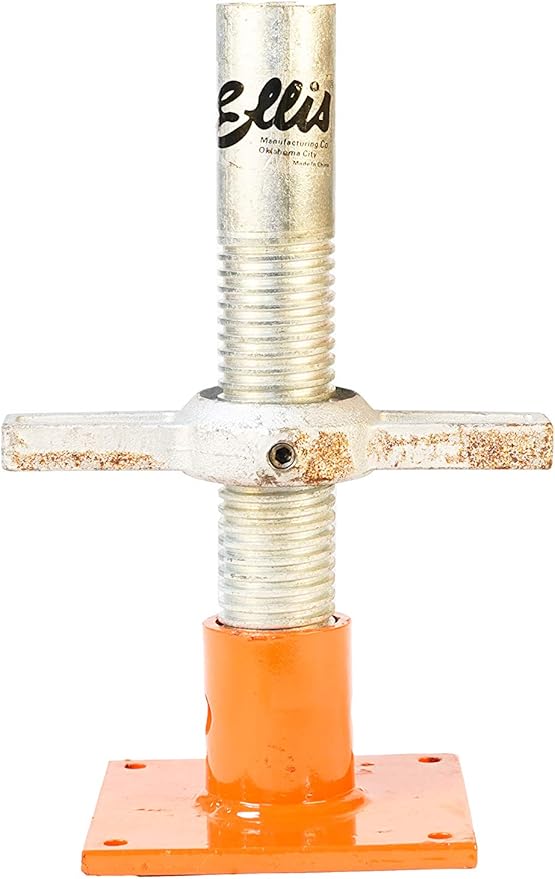 Ellis Manufacturing Co. 10K Leg Shore Frame Leveling Screw Jack, Forged Wing Nut, 3/8" Steel Base, 1-7/8" Acme Screw, Galvanized Finish, Heavy-Duty Construction, 12"