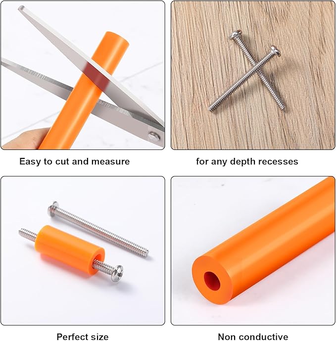 Hotop 48 Pieces Electrical Outlet Spacers Extender Kit Includes 24 pcs 3 Inch Switch and 24 1-1/2 Inch 6-32 Thread Flat Head Device Mounting Extra Long Electrical Outlet Screws (Orange)