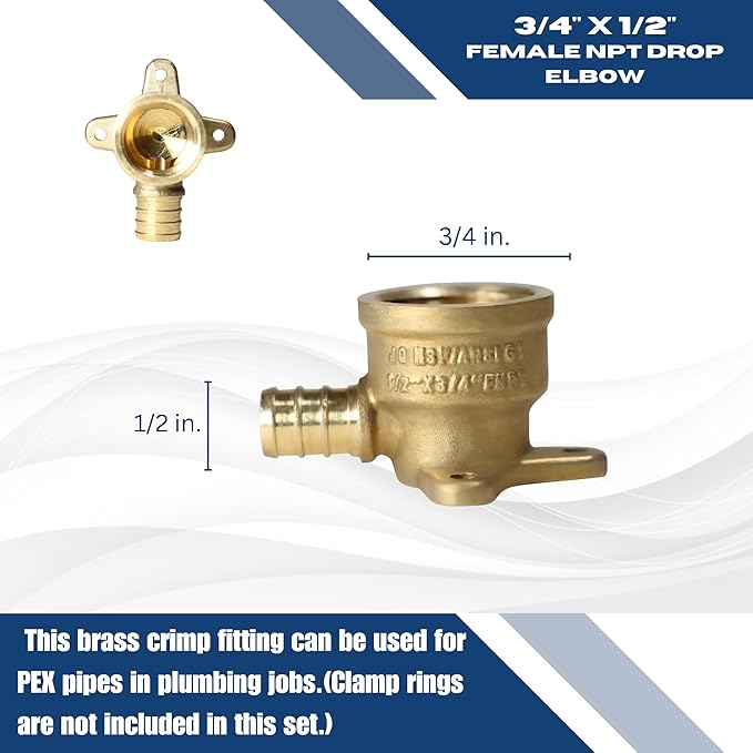 XFITTING 1/2 Inch Pex x 3/4 Inch Female NPT Drop Ear Elbow, 10 Pieces