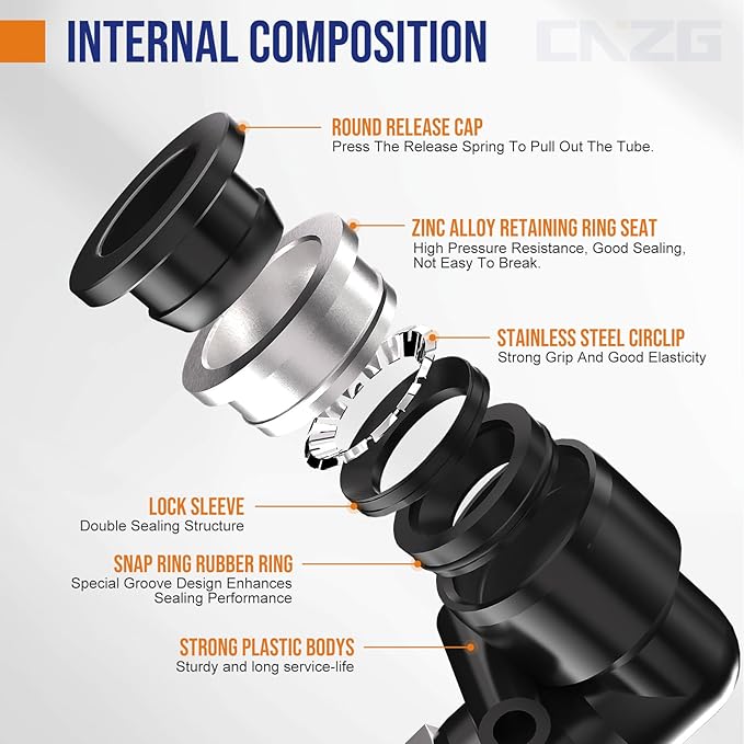 1/4" Tube OD to 1/4" NPT Thread Push to Connect Fittings,Pneumatic Quick Air Hose Fittings,Male Straight + Elbow,PC+PL(12pcs)