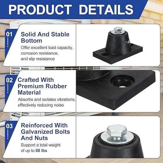 PATIKIL Rubber Vibration Isolator Mounting Bracket 40kg / 88lb Load Bearing, 2 Pack Machine Shock Absorber for Mini Split HVAC Air Conditioner Condenser (3.8 x 2.3 x 1")