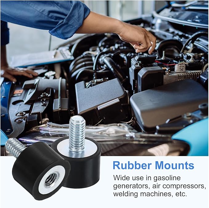 uxcell M5 Rubber Mounts, 2Pcs 15x10mm(DxH) Rubber Cylindrical Anti Vibration Isolator Shock Absorber with Lock Nut for Car Bobbin Generator Air Compressors