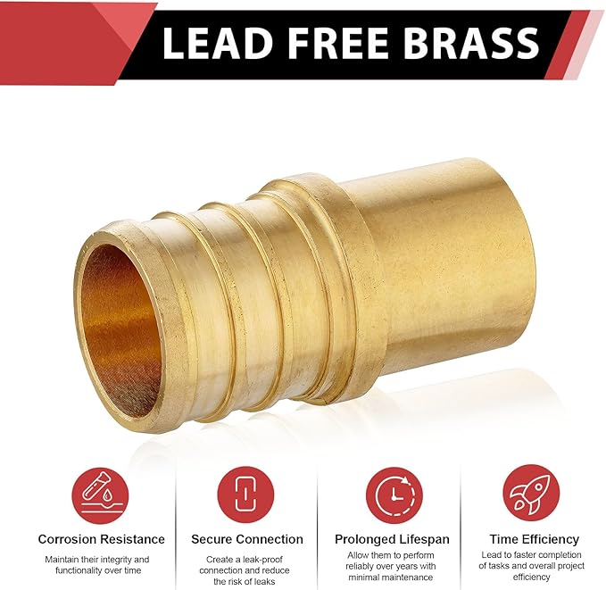 (Pack of 5) EFIELD Pex Crimp Brass Fitting 3/4" Pex x 1/2" Male Sweat Copper Adapter (Inside Copper Tube) Brass Fittings,(PEX1807123-5PCS)