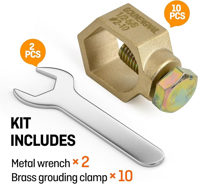 10PCS Copper Ground Rod Clamp, Great for 1/2”- 5/8” Grounding Rods (10, Brass Clamp (1/2''-5/8''))