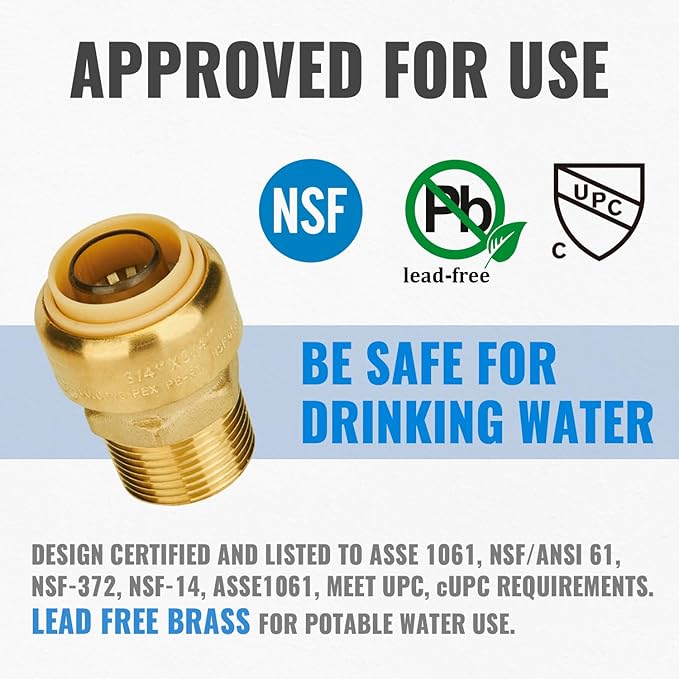 SUNGATOR Straight Connector Plumbing Fitting, Male Adapter 3/4 Inch by 3/4 Inch Push Fit PEX Fittings with Disconnect Clip, Push-to-Connect Copper, CPVC, No Lead Brass Pipe Fittings (2-Pack)