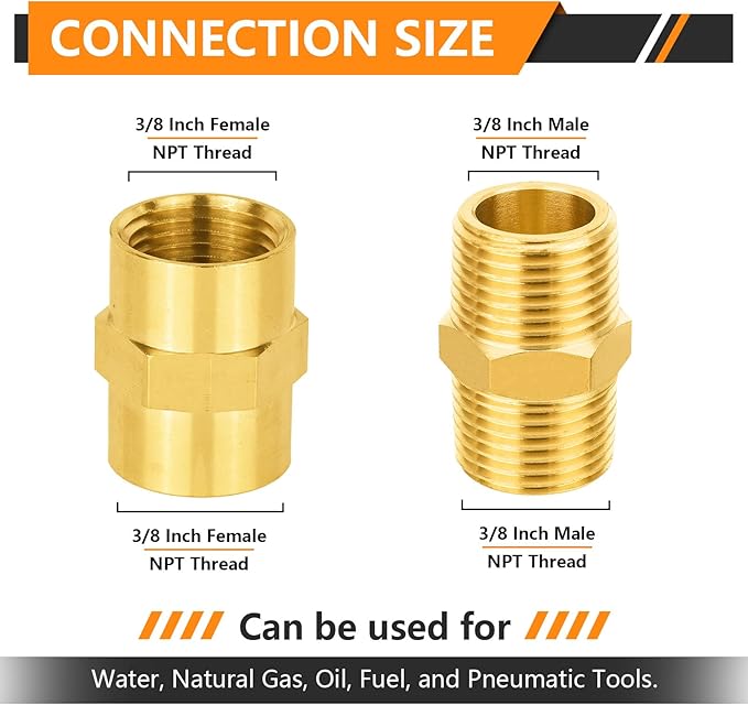 40-PCs HeSun Brass Pipe Fittings Combo, 20-PCs 3/8" NPT Male + 20-PCs 3/8" NPT Female Hex Nipple Adapter