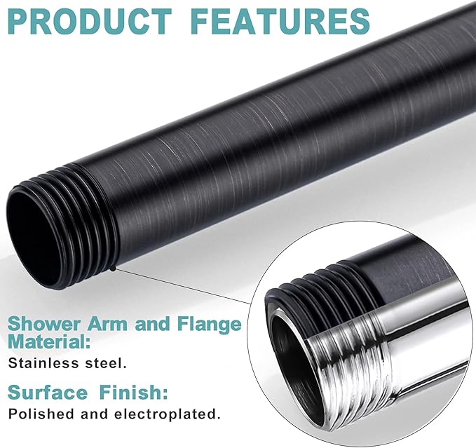 BESTILL 16 Inch Ceiling Mount Rain Shower Head Arm and Flange, Oil Rubbed Bronze