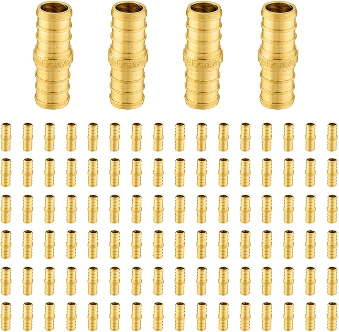 Pack Of 100 Foskan 1/2 Inch PEX Straight Coupling,Brass Crimp Fittings for PEX Tubing Pipe
