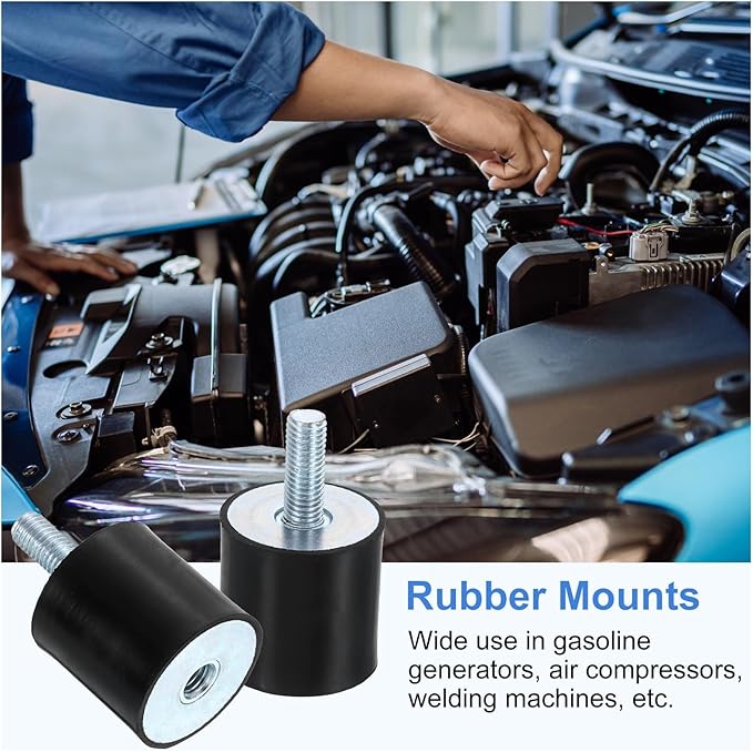 uxcell M10 Rubber Mounts, 2Pcs 40x40mm(DxH) Rubber Cylindrical Anti Vibration Isolator Shock Absorber with Lock Nut for Car Bobbin Generator Air Compressors
