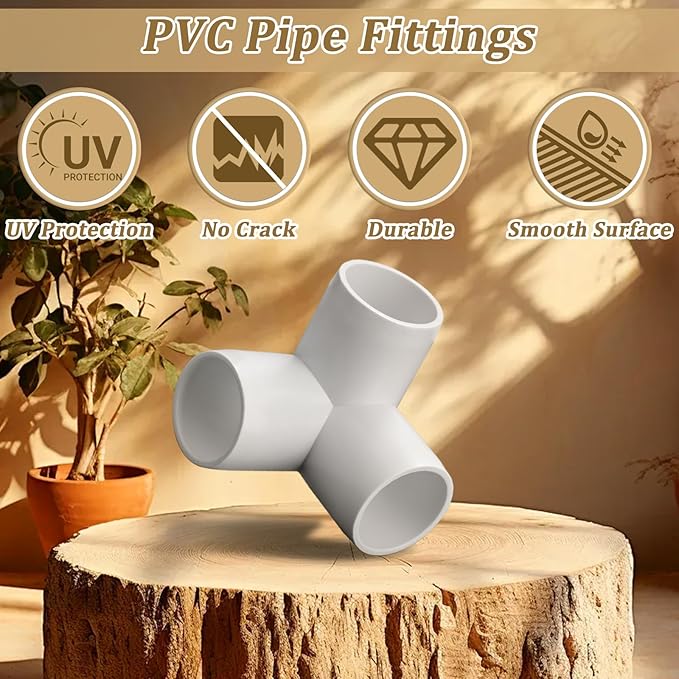 20-Pack 1/2" 3 Way PVC Fittings, Furniture Grade Pipe Fittings 3 Way for SCH40 PVC Pipe, UV Resistant, Pipe Connectors for All DIY Structure and Frames